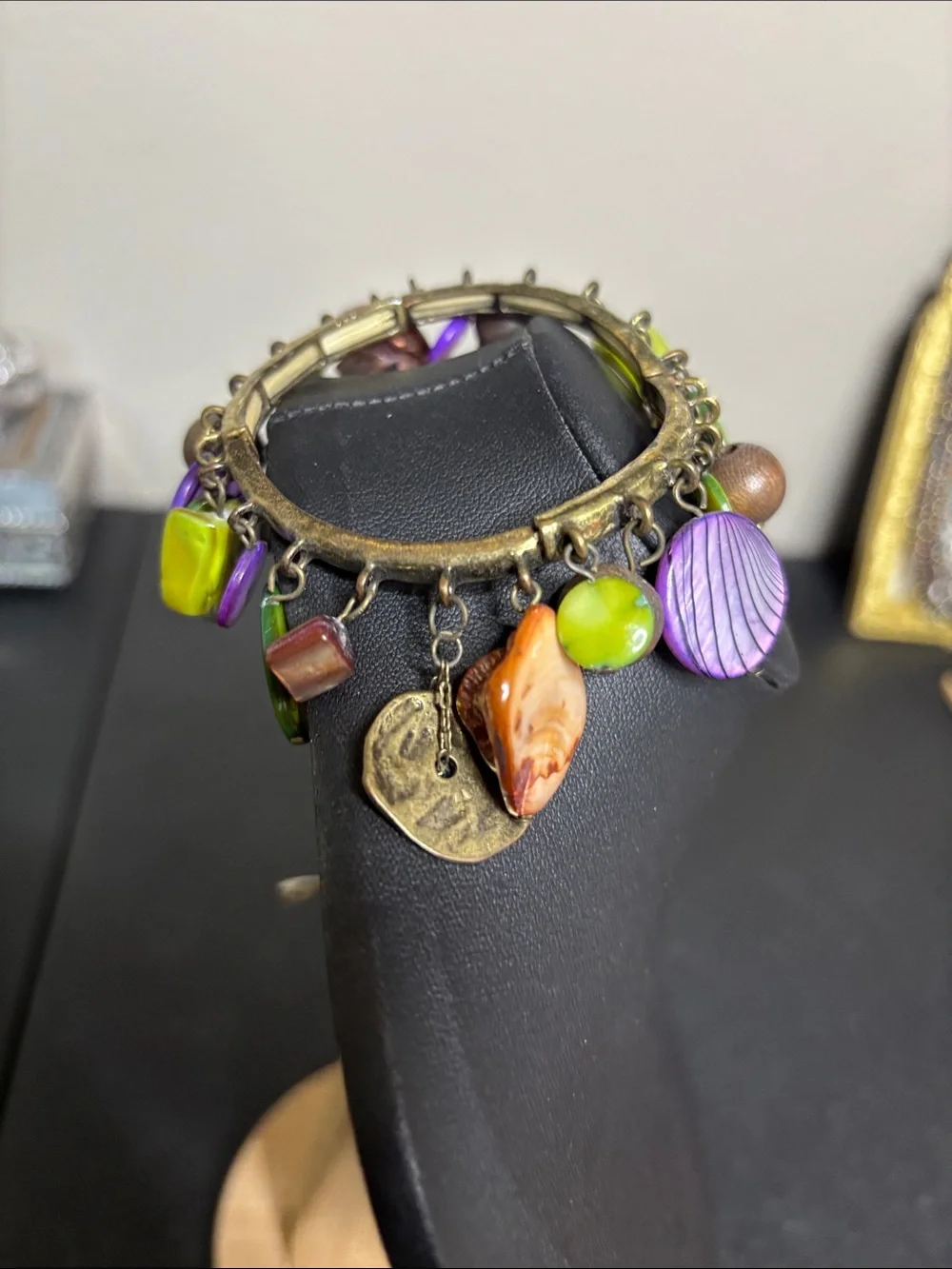 Boho Green & Purple Shell Mixed Charm Stretch Bracelet - Women Jewelry